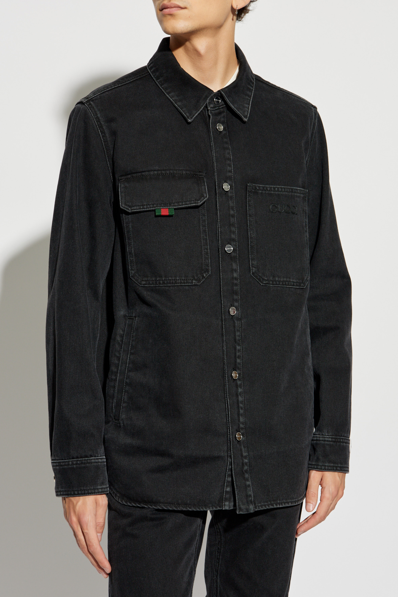 GUCCI - GUCCI　デニムシャツ Lasered denim shirt in light blue | GUCCI® US